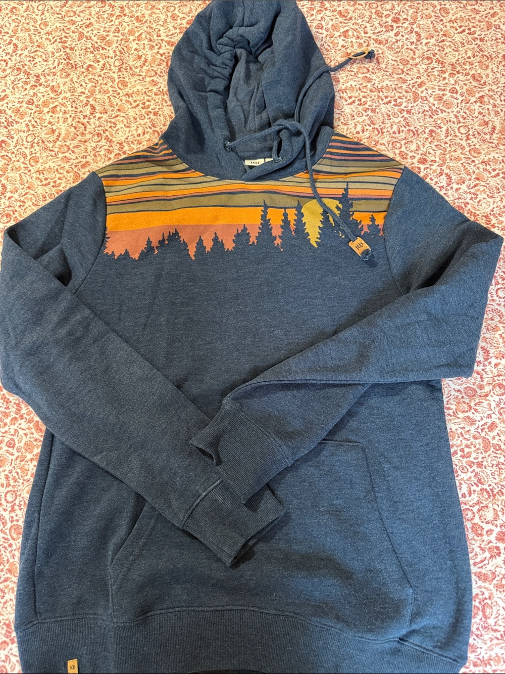 tentree Navy Hoodie with Sunset Forest Graphic
